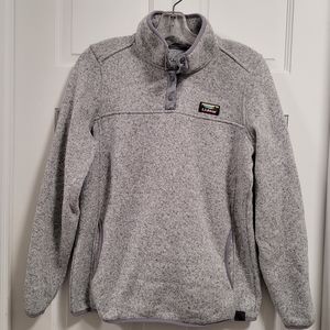 [SOLD] LL Bean Sweater Womens Med T-Snap Gray Heathered Pullover Fleece.